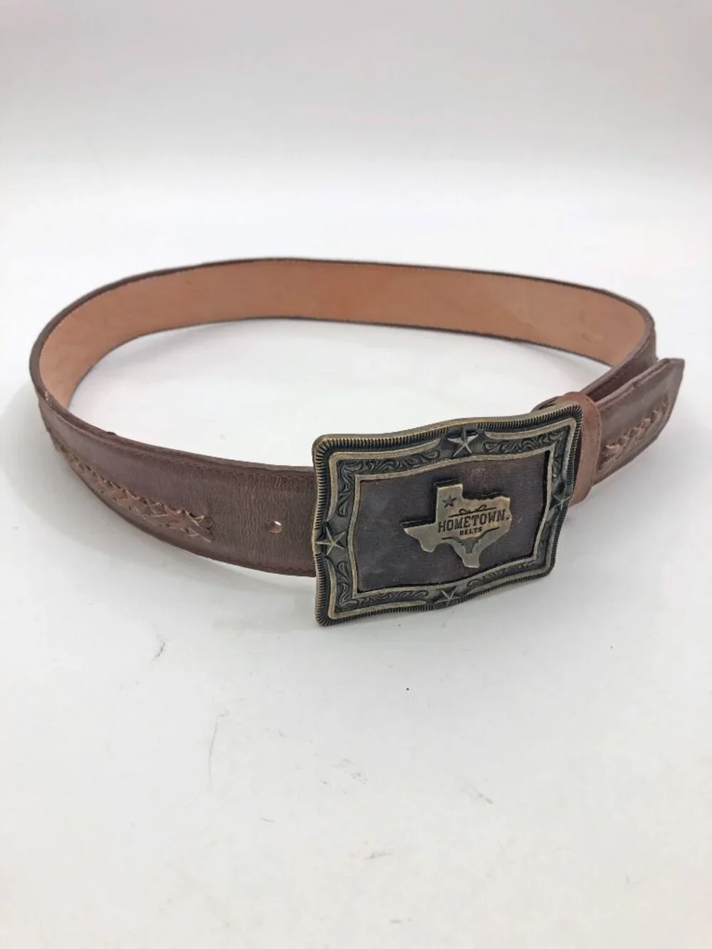 Hometown Leather Men's Women's Western Belt with Silver/Goldtone Buckle
